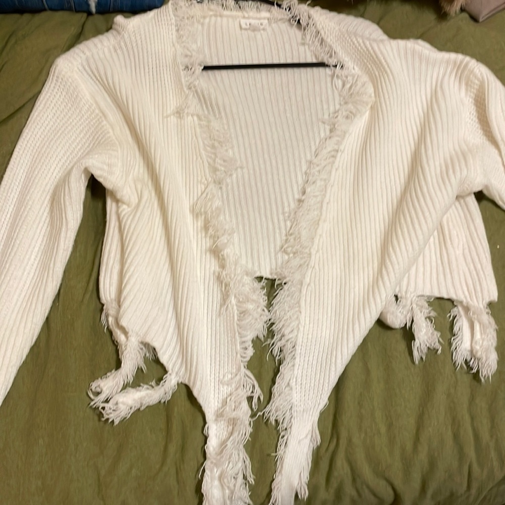 White fringed tie cardigan. Never worn.